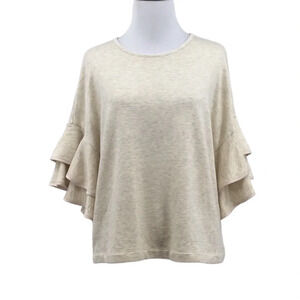 Lou & Grey Cream Layered Frill Ruffled Sleeve Top Womens‎ Small Blouse